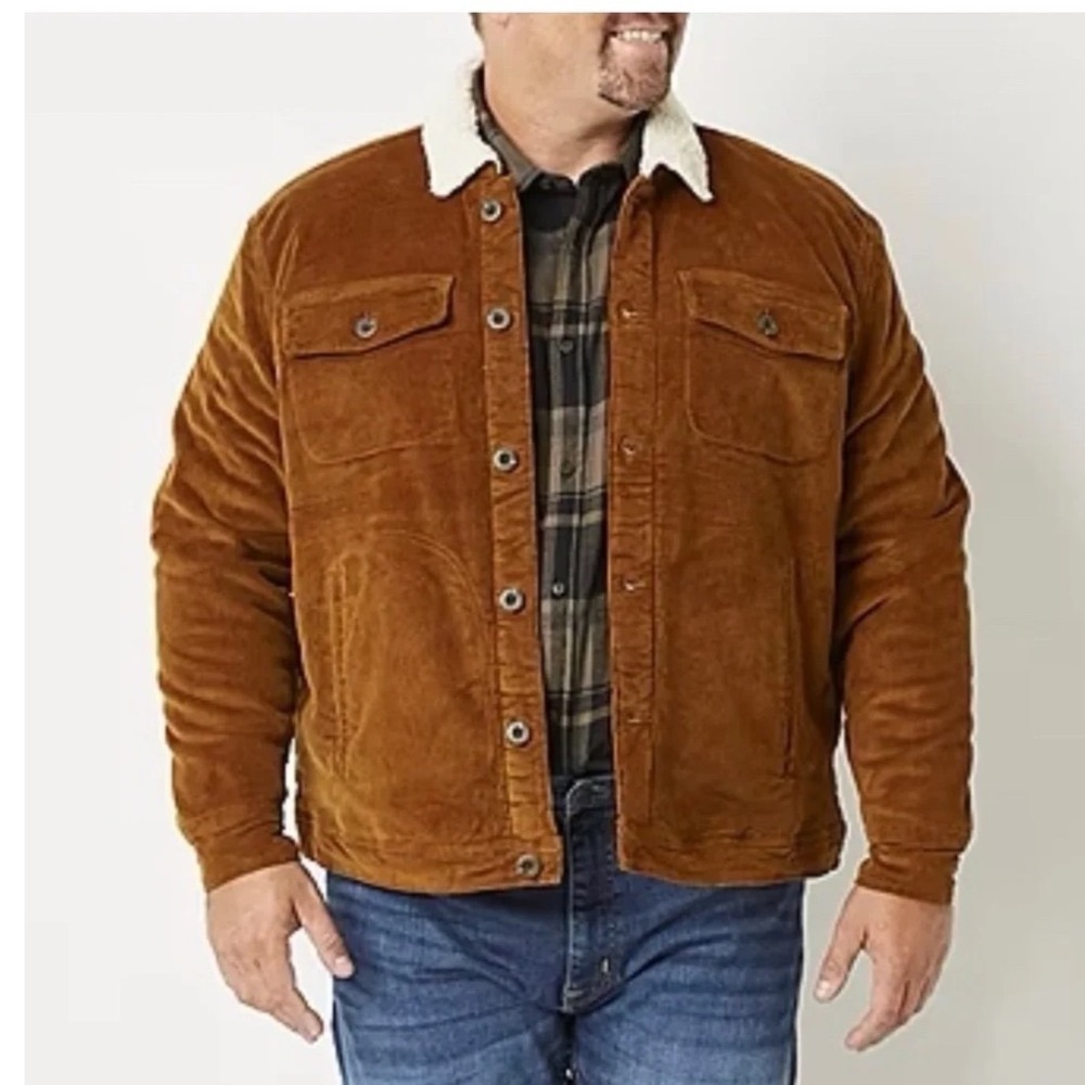 Mutual Weave Mens 2XL Corduroy Sherpa Lined Trucker Jacket Brown Ginger